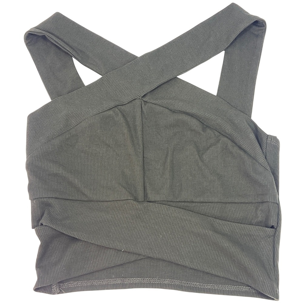 Cider Womens Olive Green Cut Out Sides Crop Top Small Cottage Hipster Chic Cute